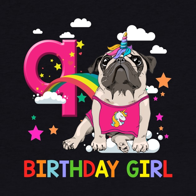 Pug Birthday - 9 Years Old Unicorn Pugicorn Party by martinyualiso